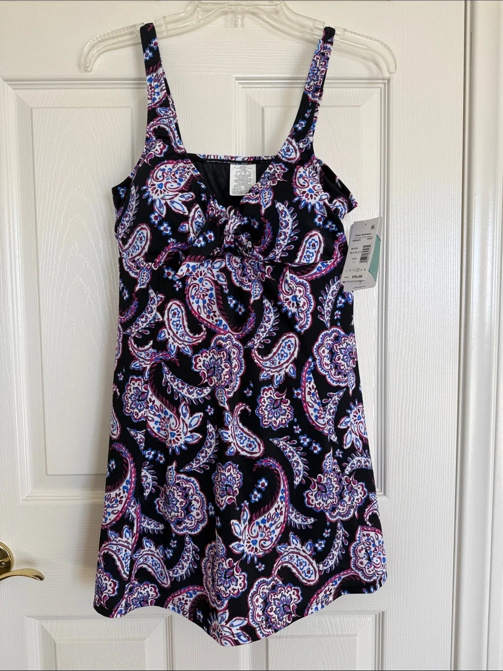 New! Swim Solutions Women's Black Paisley-Print Tummy-Control Swim Dress 12,14 - Picture 4 of 12